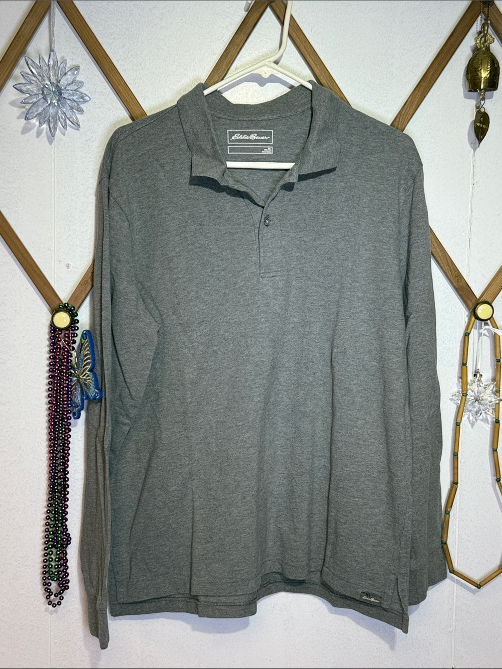 Eddie Bauer Men's Long Sleeve Polo - Heather Gray